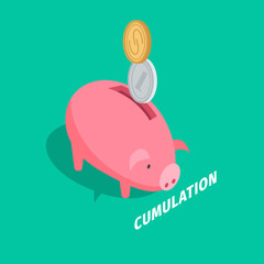 Money Accumulation Isometric Vector with Piggybank