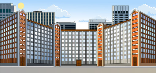 City landscape. Building. Cartoon background.