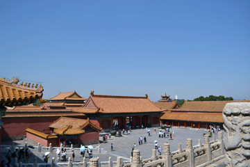 Naklejka premium Tourists visiting Forbidden Palace in Beijing. Pic was taken in September 2017