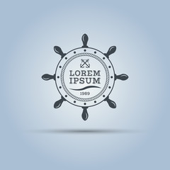 marine helm wheel with sample text in middle isolated vector label template 