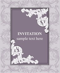 Luxury invitation card Vector. Royal victorian pattern ornament. Rich rococo backgrounds. lavender colors
