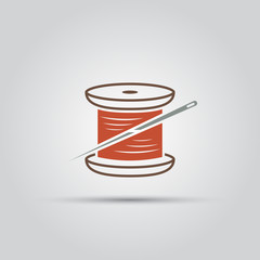 spool of thread and needle isolated vector colored icon