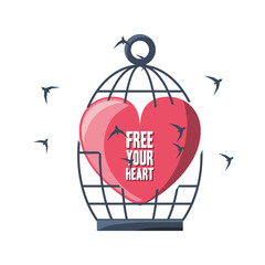 Heart and cage of freedom lifestyle and raised theme Vector illustration