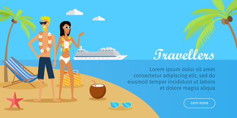 Travellers. Couple on Tropical Island. Vector