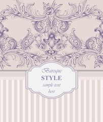 Invitation card Vector. Royal victorian pattern ornament. Baroque backgrounds. Primrose pink colors