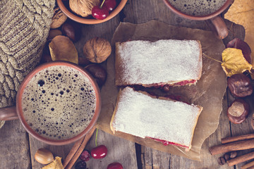 Strudel with a cherry. Cherry pie.