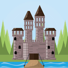 Obraz na płótnie Canvas Castle and pine trees of palace medieval and fairytale theme Vector illustration