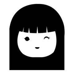 little japanese doll head kawaii character vector illustration design