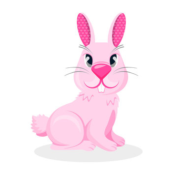 Pink bunny boy with two teeth and long ears vector illustration
