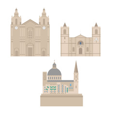 Flat building of Malta country, travel icon landmark . City architecture. World European travel vacation sightseeing.