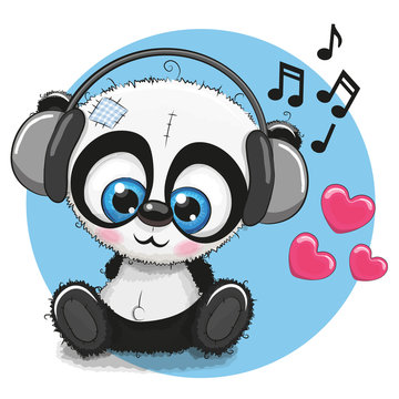 Cute cartoon Panda with headphones