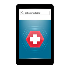 Online medicine. Medical cross on smartphone. Web sign. Vector