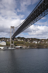 Obraz premium view from a ferry to Sotra Bridge in norway road 555 to Bergen