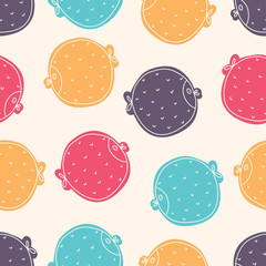 Colorful fish.  Seamless pattern with cute fish. Sea background.