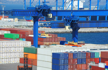 Port cargo crane, ship and container