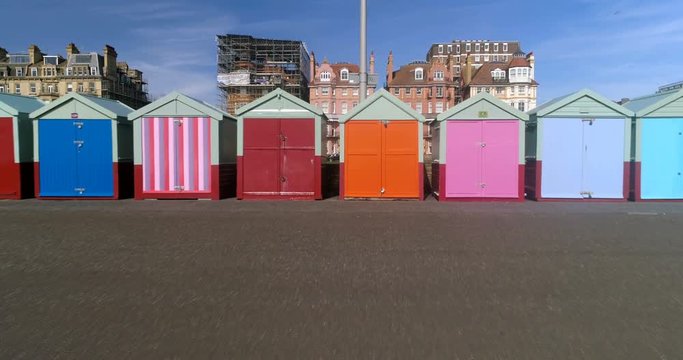 Aerial ascending view of the town of Brighton and Hove in Southern England