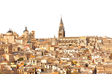 Fototapeta na wymiar Top view of old medieval Toledo, isolated on white background. Spain.