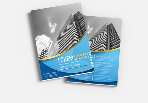 Brochure Cover Layout with Blue and Gold Accents 2