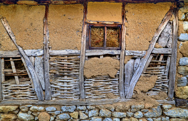 Old rustic house wall closeup