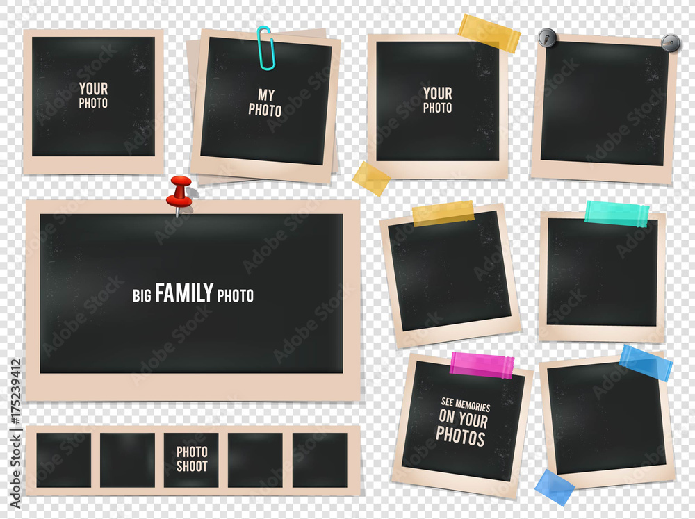 Poster set of retro photo frames. vector pictures isolated on transparent background