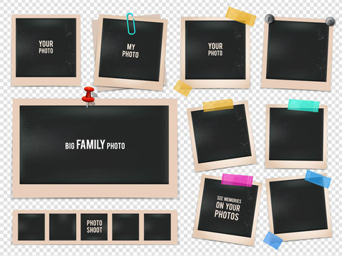 Set of retro photo frames. Vector pictures isolated on transparent background
