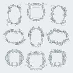 Vintage borders and victorian ribbons. Vector set in retro style