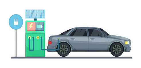 Fototapeta premium Vector illustration of electrical car charging station
