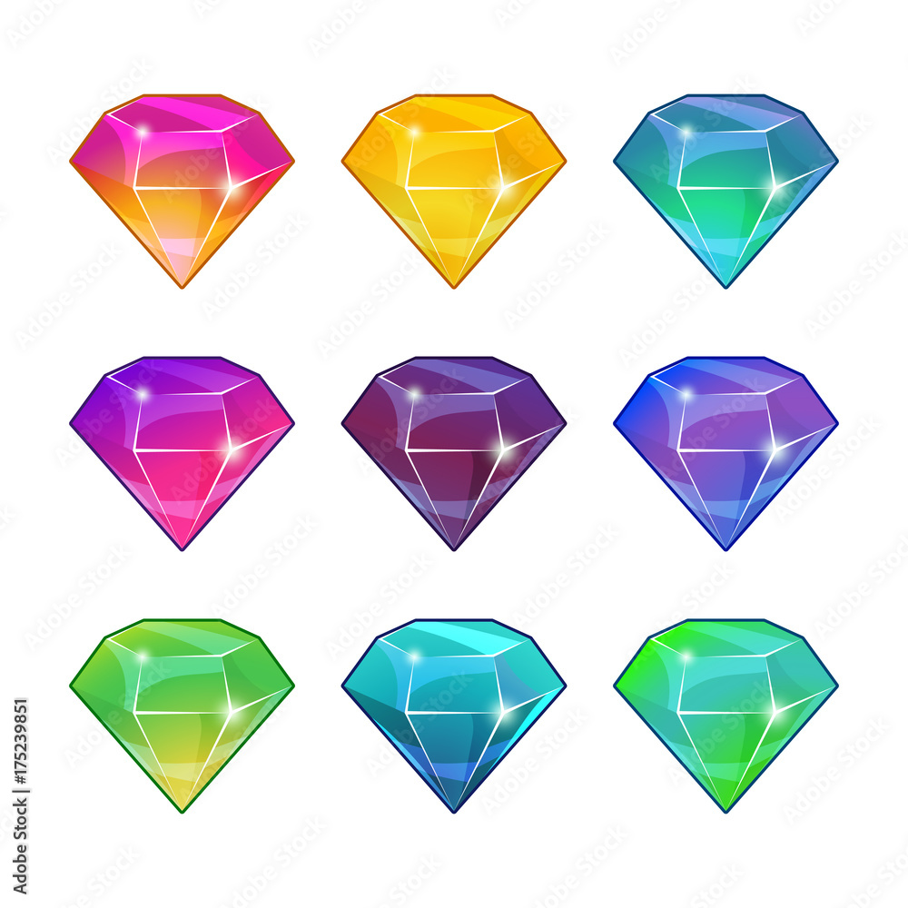Canvas Prints brilliant diamonds in different colors. vector cartoon set for game design