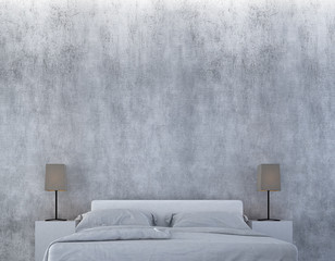 The loft bedroom and concrete wall texture interior design / 3D rendering