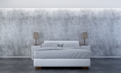 The minimal bedroom and concrete wall texture interior design / 3D rendering