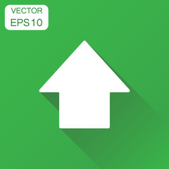 Arrow up icon. Business concept forward arrow pictogram. Vector illustration on green background with long shadow.