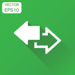 Arrow left and right icon. Business concept forward arrow pictogram. Vector illustration on green background with long shadow.