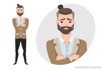 Crying man. Negative emotion facial expression feeling.