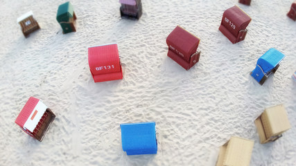 Strandkörbe am Strand von Bansin, Luftbildaufnahme