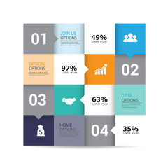 Modern infographics options banner. with 4-part chart and icons. Vector.