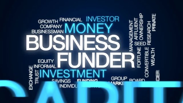 Business funder animated word cloud, text design animation.