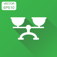 Scale weigher icon. Business concept weigher, balance sign pictogram. Vector illustration on green background with long shadow.