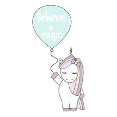 cute cartoon vector unicorn with balloon