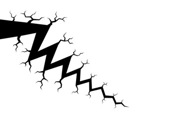 Earth cracks or lightning on white background. Cracked concrete wall. Grunge texture design with stone polygon style.