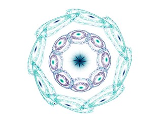 Particles of abstract fractal forms on the subject of nuclear physics science and graphic design. Geometry sacred futuristic