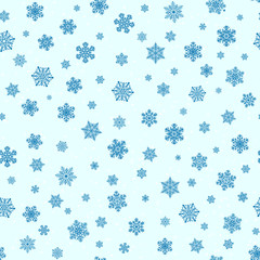 Snowflakes background. Snowflakes seamless pattern on light blue background.