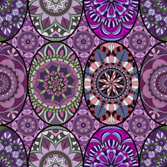 Seamless pattern tile with mandalas. Vintage decorative elements. Hand drawn background. Islam, Arabic, Indian, ottoman motifs. Perfect for printing on fabric or paper.