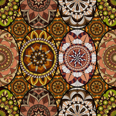 Seamless pattern tile with mandalas. Vintage decorative elements. Hand drawn background. Islam, Arabic, Indian, ottoman motifs. Perfect for printing on fabric or paper.