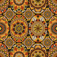 Seamless pattern tile with mandalas. Vintage decorative elements. Hand drawn background. Islam, Arabic, Indian, ottoman motifs. Perfect for printing on fabric or paper.