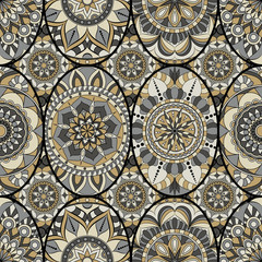 Seamless pattern tile with mandalas. Vintage decorative elements. Hand drawn background. Islam, Arabic, Indian, ottoman motifs. Perfect for printing on fabric or paper.