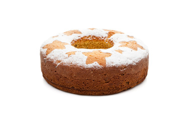 homemade traditional fruit cake isolated at white background