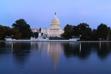 The United States capitol builing on evening. View from the reflection pool. Washington D.C., U.S.A.