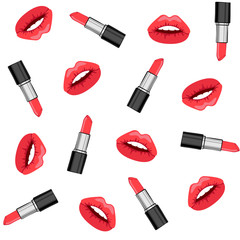 Seamless background with the image of lips and lipstick. Simple seamless background. Vector. Vector illustration.