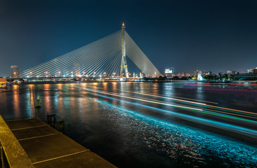 Rama VIII Bridge at twilight, Bangkok, Thailand