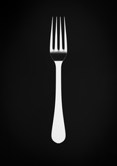 Silver fork on black background with copy space 3d illustration